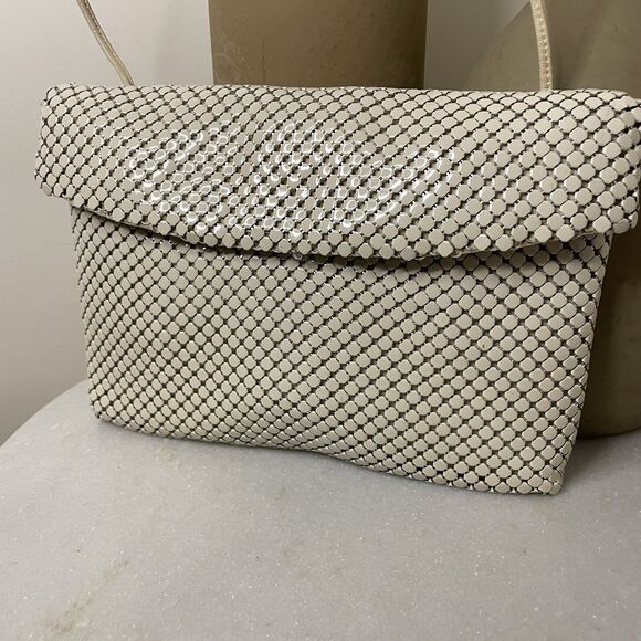 VTG 70s 80s Cream Whiting & Davis Chain Metal Mesh Clutch / Shoulder Bag Purse - Picture 6 of 14